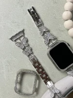 بند اپل واچ پروانه نگینی استیل + گارد نگین دار (کدw5032) - Image 2