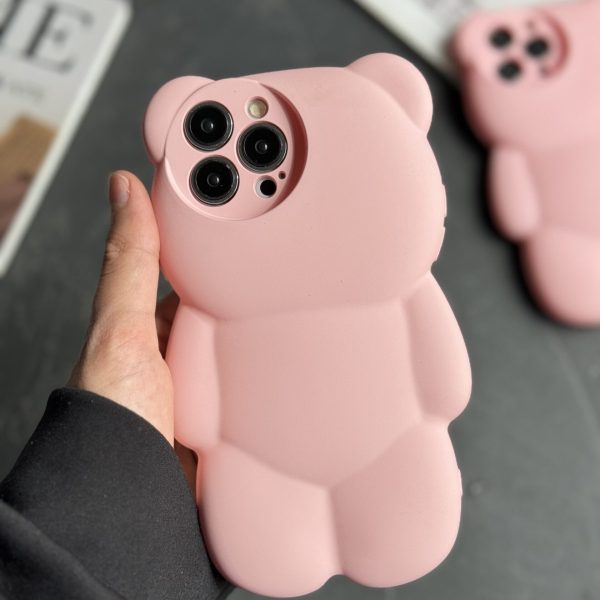 قاب موبایل خرس مینیمال پاستیلی سیلیکونی صورتی