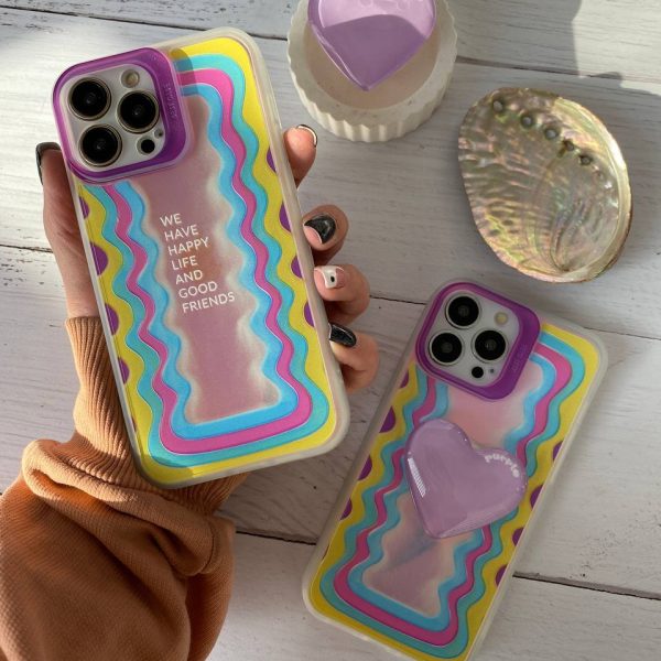 قاب موبایل آیفون هپی لایف هفت رنگ + پاپسوکت قلبی بنفش