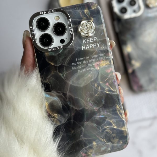 قاب موبایل آیفون سنگ ماربل دودی گل برجسته