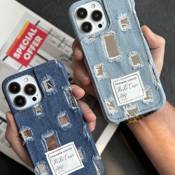 قاب موبایل آیفون جین و پارچه زاپ دار