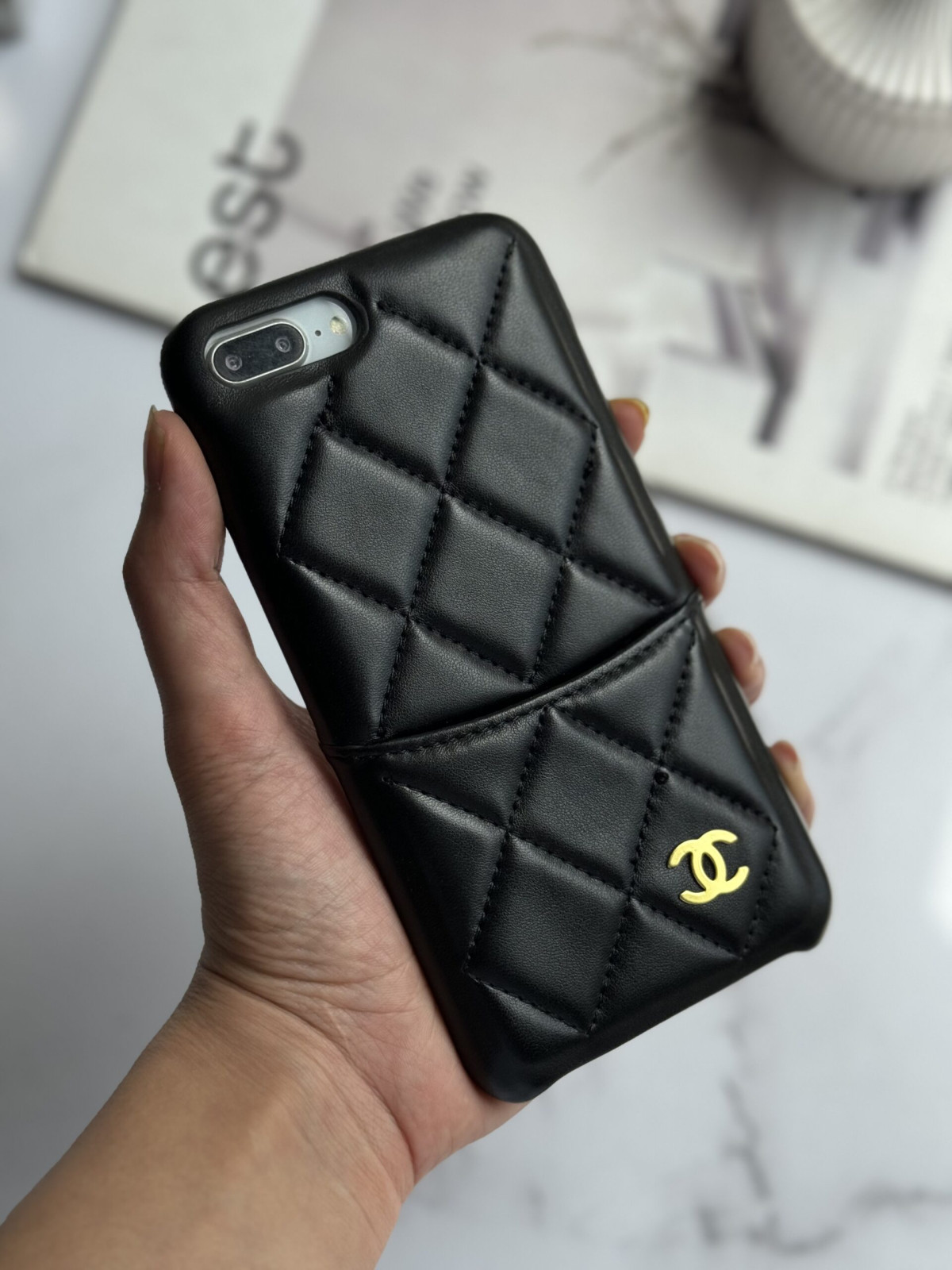 قاب موبایل آیفون شنل چرمی بالشتی جاکارتی دار