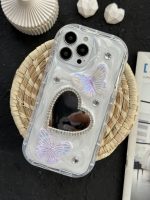 قاب موبایل آیفون آیینه قلبی پروانه برجسته - Image 2
