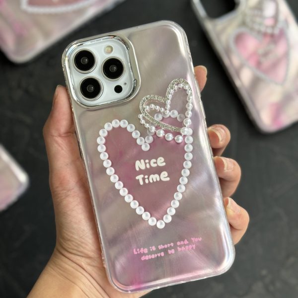 قاب موبایل آیفون نایس تایم قلب مرواریدی برجسته