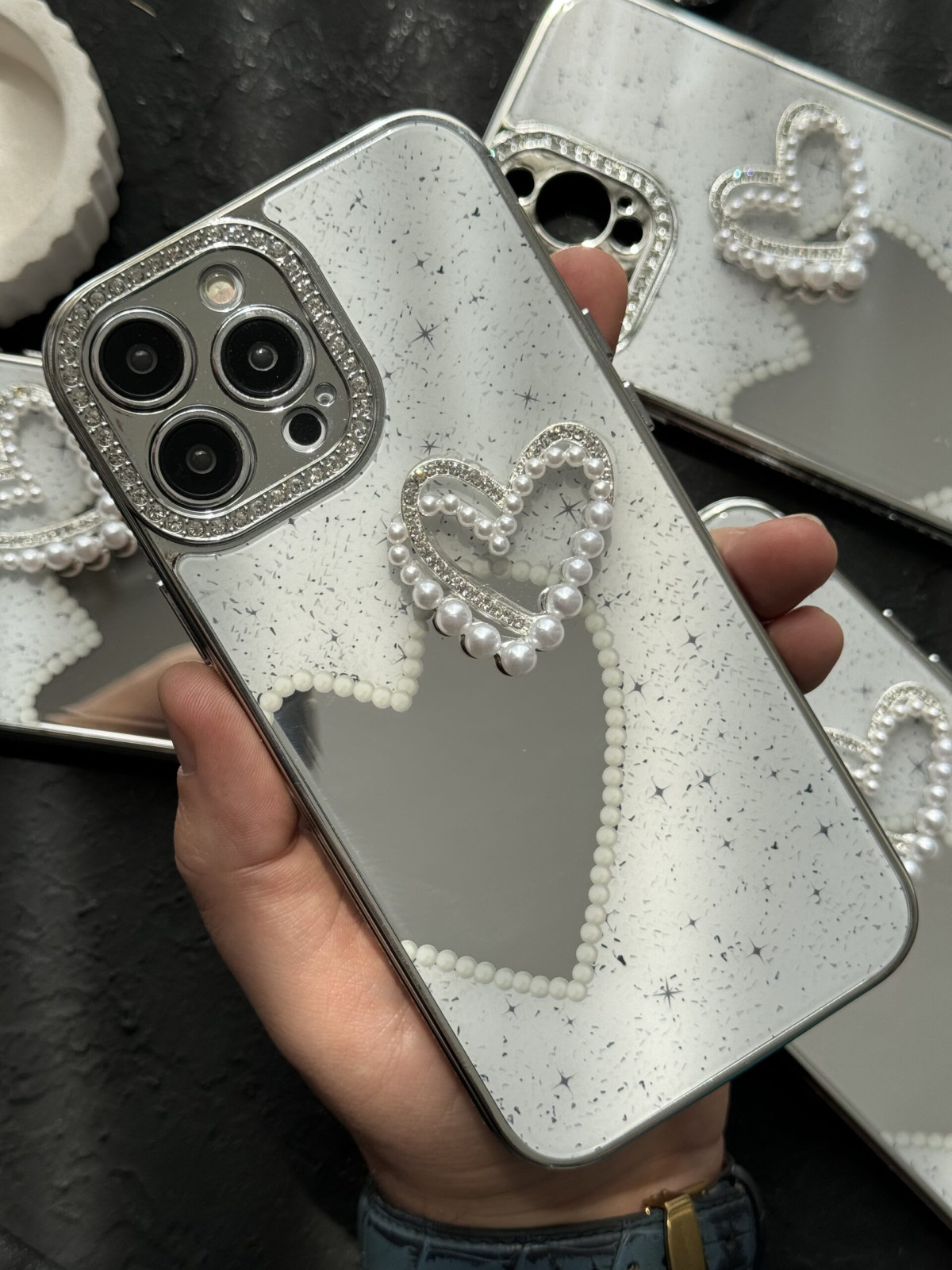 قاب موبایل آیفون قلب لاولی آیینه ای صدفی