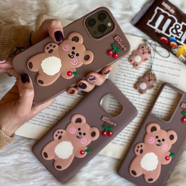 قاب موبایل سامسونگ دبل چاکلت خرس و گیلاس + آویز ست