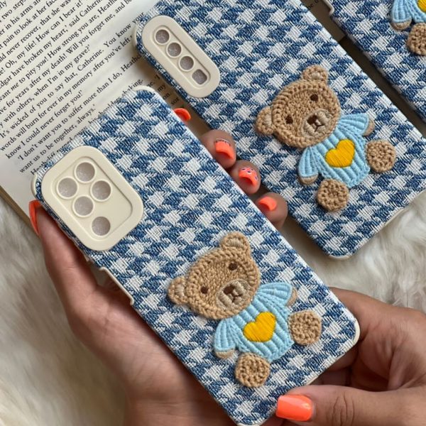 قاب موبایل سامسونگ خرس تدی کاموایی پارچه ای محافظ لنزدار