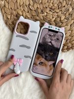 قاب موبایل آیفون گربه سیلیکونی دم پاپیون دار - Image 3