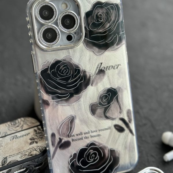 قاب موبایل آیفون گل شب محافظ لنز نگین دار