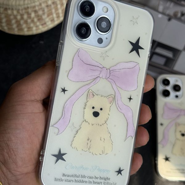 قاب موبایل آیفون سگ پاپی ستاره پاپیون صورتی