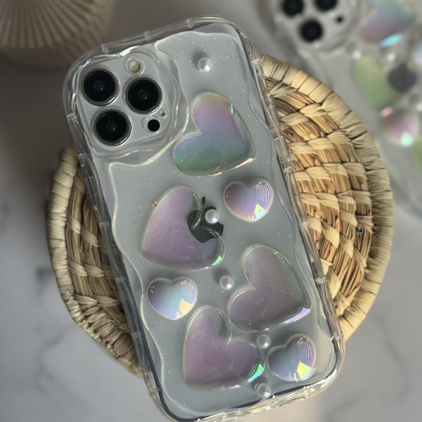 قاب موبایل آیفون قلب برجسته هفت رنگ پشت بیرنگ