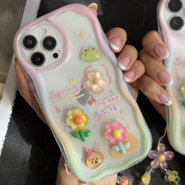 قاب موبایل ( آیفون ) قورباغه و نیلوفرآبی + بندست بابونه