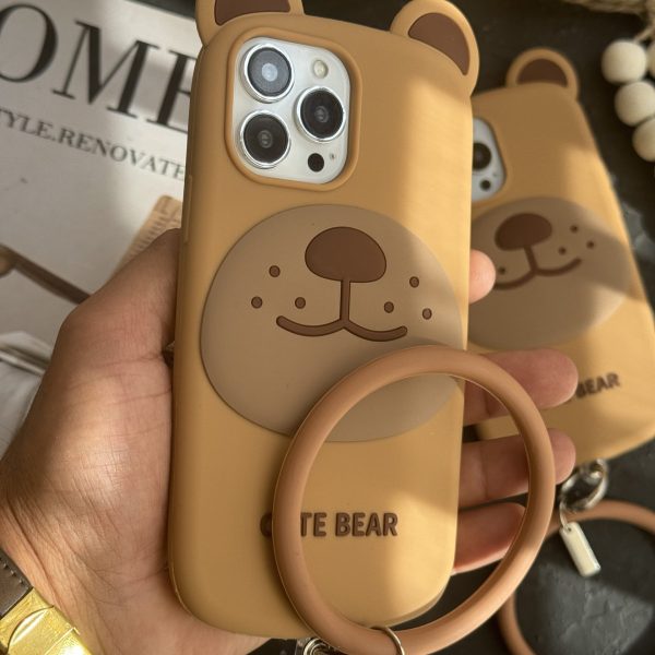 قاب موبایل آیفون خرس بانمک سیلیکونی همراه آویز ست