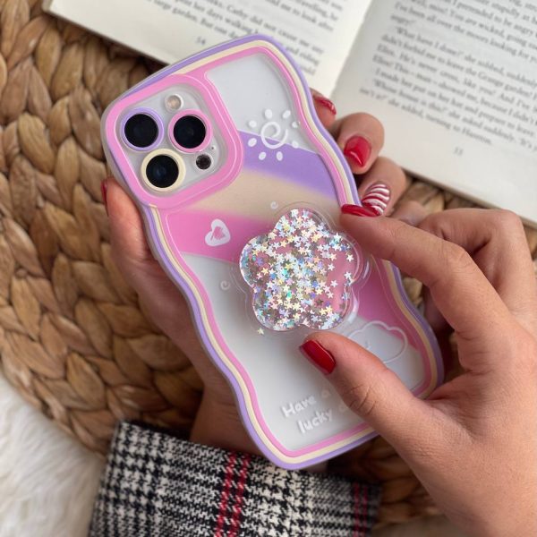 قاب موبایل آیفون ماه و ستاره و رنگین کمان خرسی + پاپ سوکت ستاره متحرک