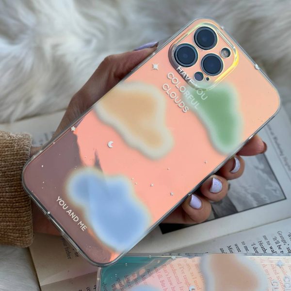 قاب موبایل آیفون ابرهای رنگی رنگی محافظ لنزدار