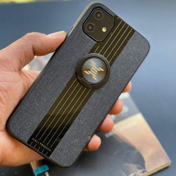 قاب موبایل شیائومی پارچه و گلس حلقه دار مشکی