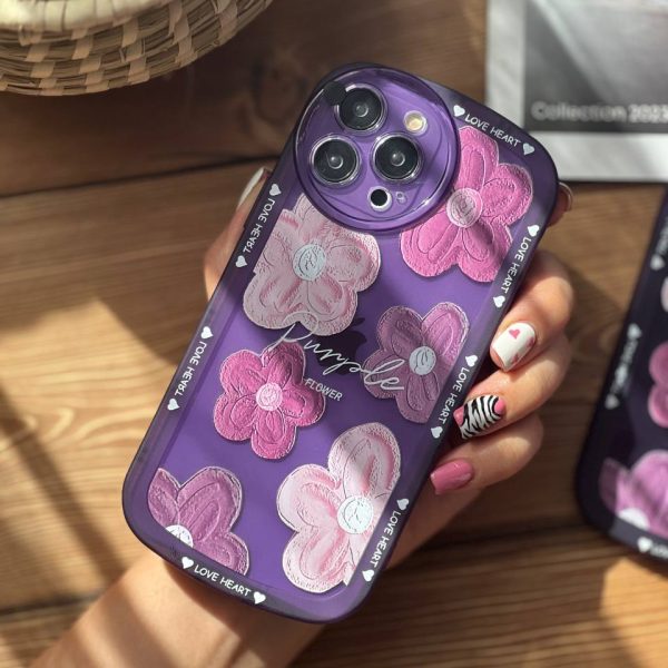 قاب موبایل آیفون گل لوندر بنفش آبرنگی محافظ لنزدار