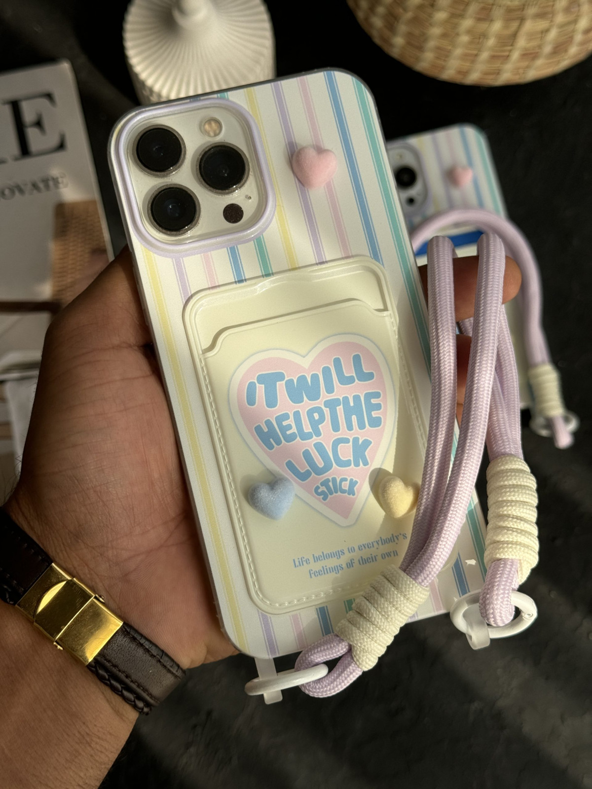 قاب موبایل آیفون ویولت جاکارتی قلب برجسته بنددار