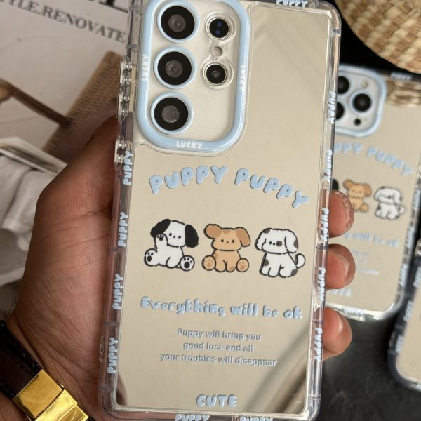 قاب موبایل سامسونگ سه سگ پاپی پاپی آیینه ای آبی