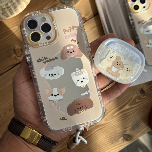 قاب موبایل آیفون سگ پاپی شکلاتی آیینه ای بند کوتاه