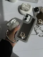 قاب Dior آینه ای دور نگین با آویز قلبی پاپیونی (کدC1989) - Image 3