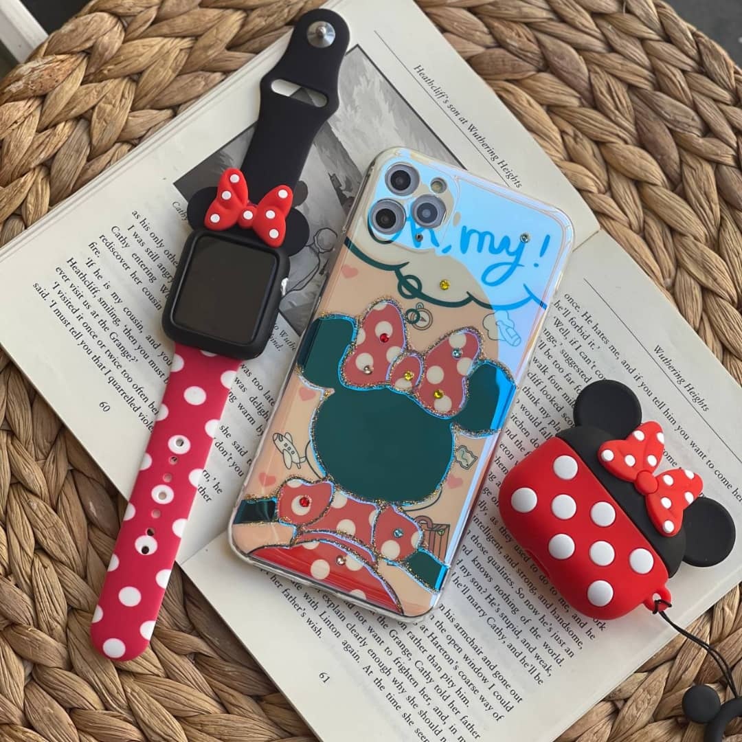 قاب موبایل سامسونگ میکی مینی نگین دار خط طلایی براق