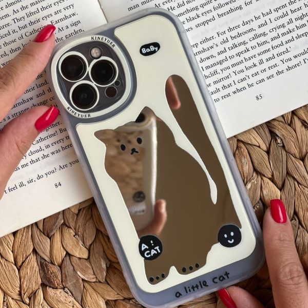 قاب موبایل آیفون گربه آیینه ای محافظ لنزدار