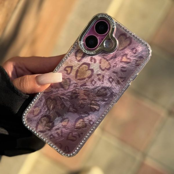 پلنگي قلبي نگين دار صورتي