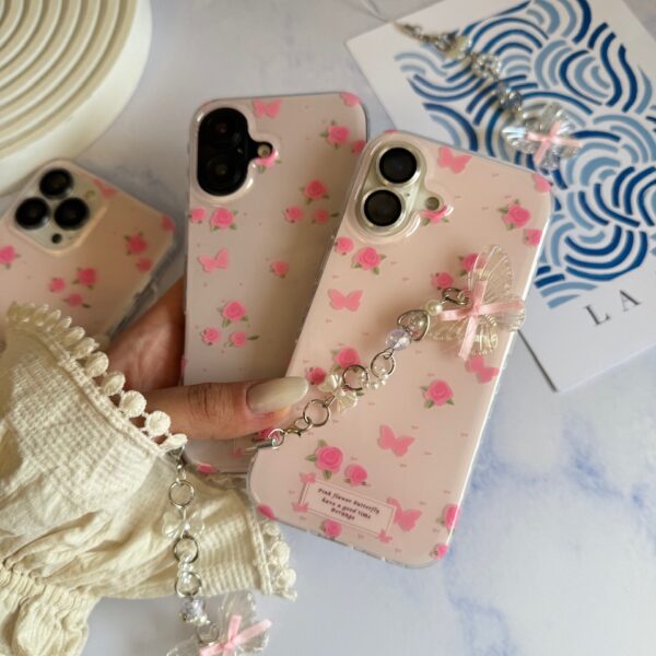 قاب Pink Flower Butterfly با آویز (کدC2116)