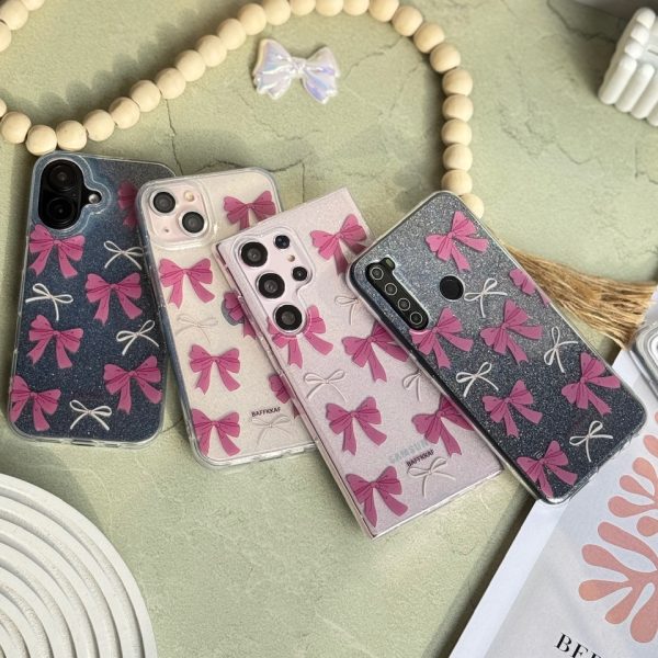 قاب پاپیون صورتی اکلیلی پشت طلق آیفون ، سامسونگ ، شیائومی (کدC1886)