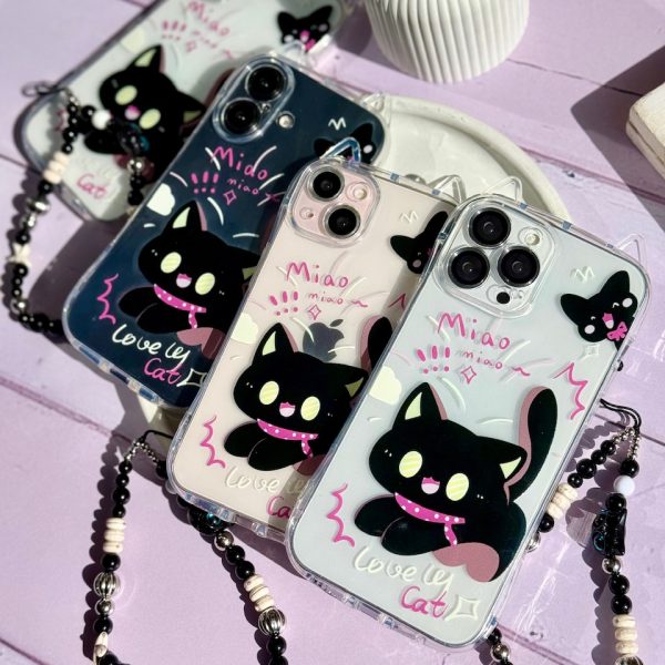 قاب گربه مشکی گوش دار با آویز (کدC2131)