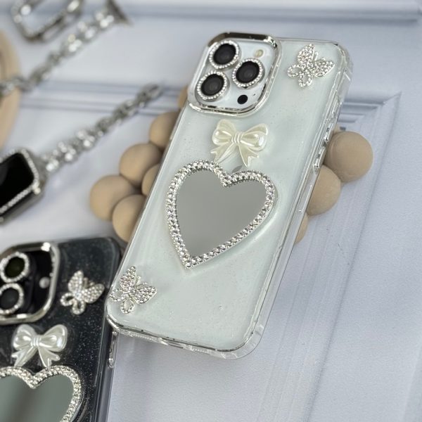 قاب شاینی قلب آینه ای با محافظ لنز رینگی نگینی (کدC1889)