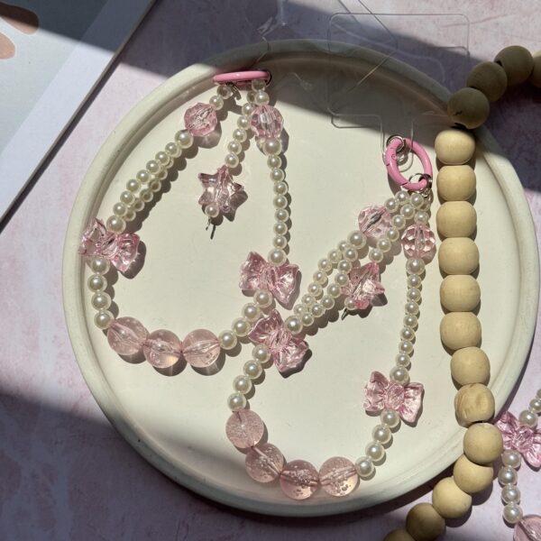 آویز مروارید و پاپیون صورتی (کدa0260)