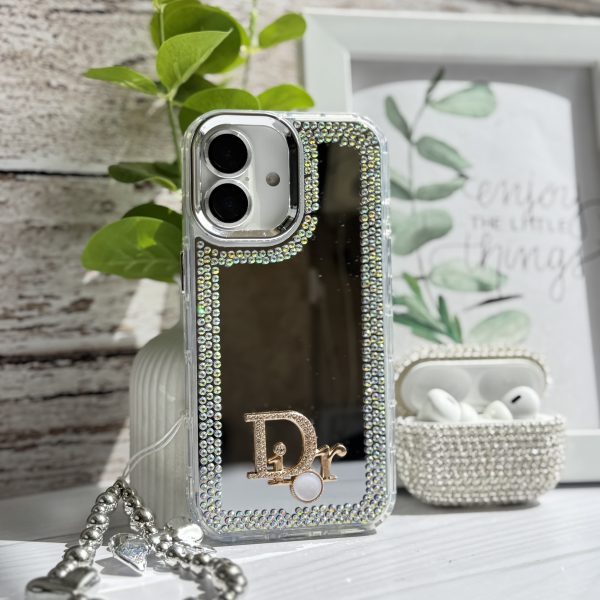 قاب Dior آینه ای دور نگین با آویز قلبی پاپیونی (کدC1989)