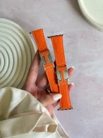 بند اپل واچ چرمی هرمس نارنجی با قفل طرح هرمس (کدw5075) - Image 2